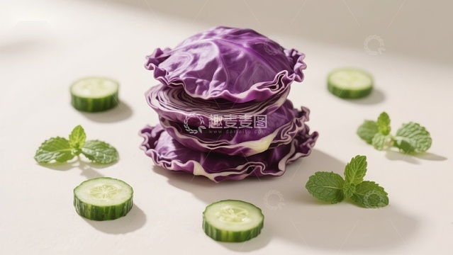 紫甘蓝切片与黄瓜薄片的清新组合