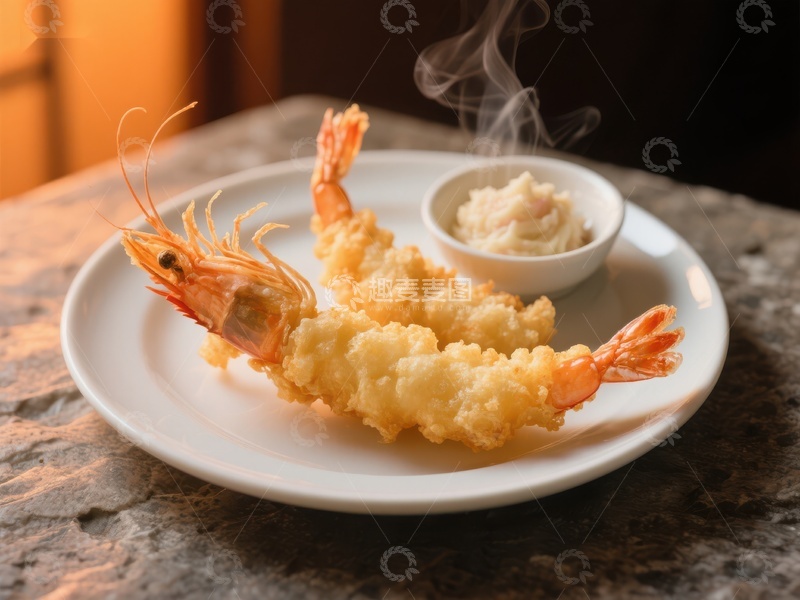 高清大图下载【趣麦麦图】金黄虾天妇罗配蘸酱