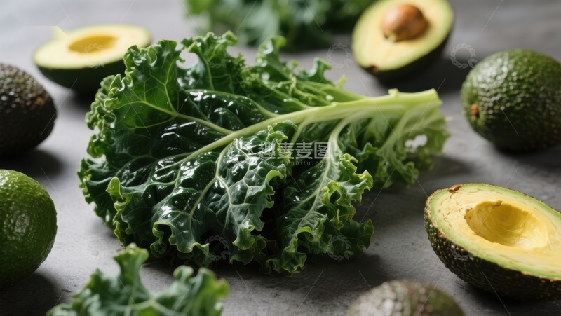 高清大图下载【趣麦麦图】新鲜羽衣甘蓝与牛油果的健康组合