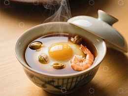 热气腾腾的蛋花汤配虾仁