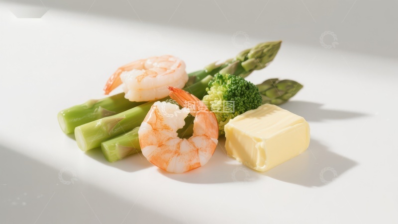 高清大图下载【趣麦麦图】虾仁、芦笋与黄油的清新组合