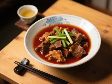 红烧牛肉配葱段的美味佳肴