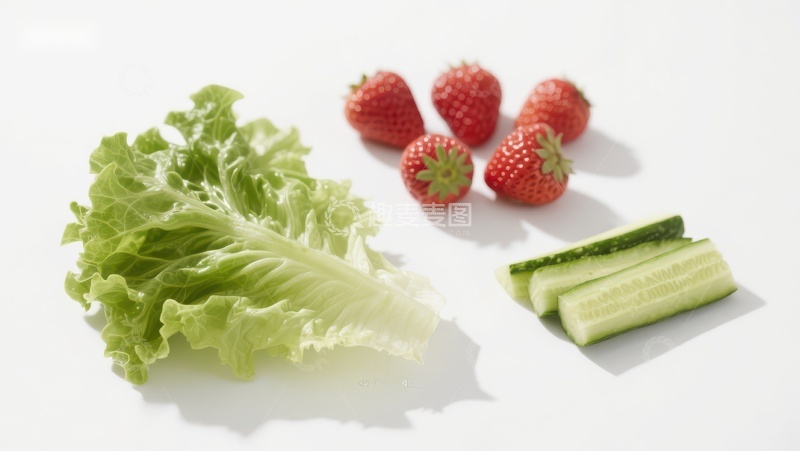 高清大图下载【趣麦麦图】新鲜生菜、草莓与黄瓜片