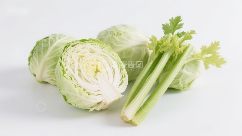 高清大图下载【趣麦麦图】新鲜卷心菜与芹菜特写