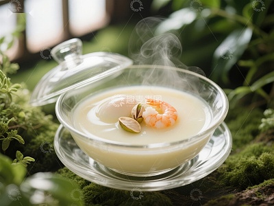 蒸蛋羹配虾仁与坚果