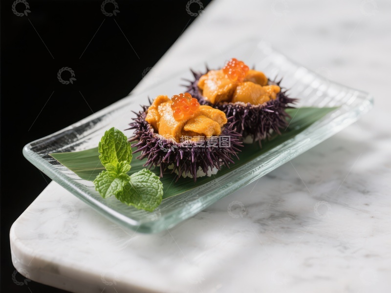 高清大图下载【趣麦麦图】海胆刺身配橙色酱料
