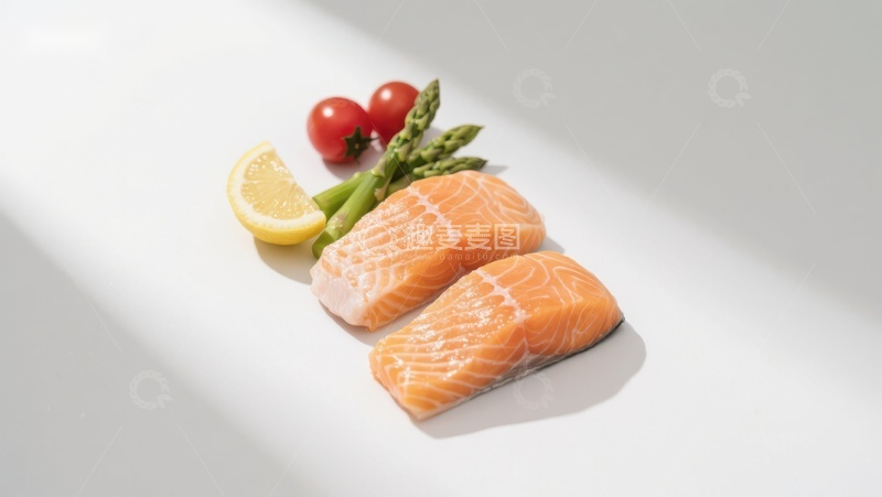 高清大图下载【趣麦麦图】新鲜三文鱼配蔬菜和柠檬