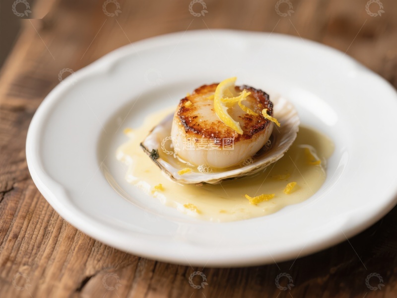 高清大图下载【趣麦麦图】煎制扇贝配柠檬酱