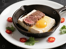 铁锅煎蛋配豆腐牛肉