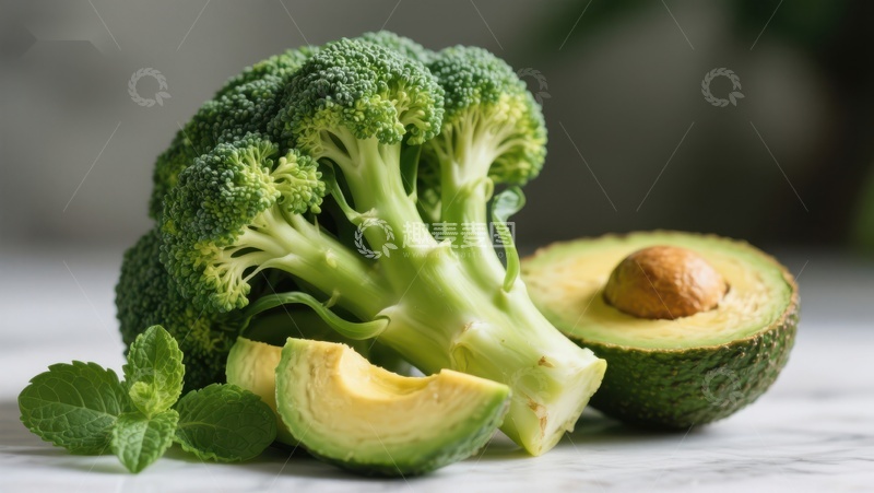 高清大图下载【趣麦麦图】新鲜西兰花与牛油果的健康组合