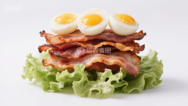 高清大图下载【趣麦麦图】培根配蛋与生菜的美味组合