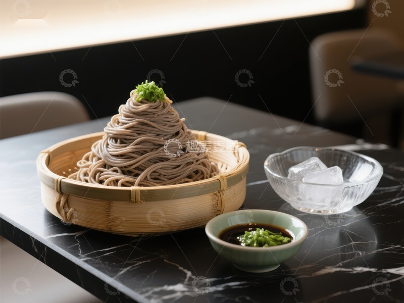 高清大图下载【趣麦麦图】日式冷荞麦面配冰水与蘸料