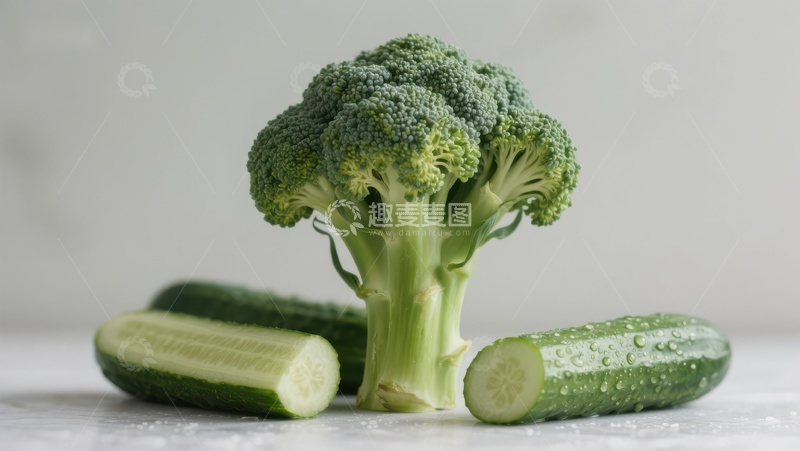 高清大图下载【趣麦麦图】新鲜西兰花与黄瓜的组合