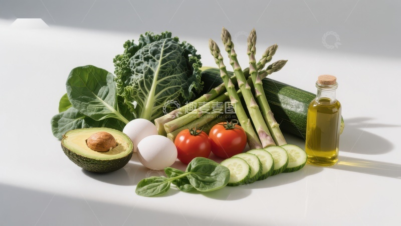 高清大图下载【趣麦麦图】新鲜蔬菜与橄榄油的健康组合