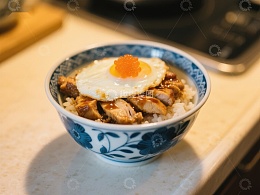 日式叉烧饭配煎蛋和鱼子酱