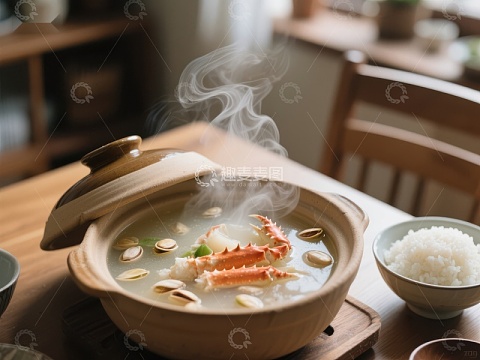 热气腾腾的海鲜汤与米饭
