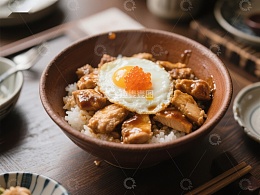 日式盖饭配煎蛋与鱼子酱
