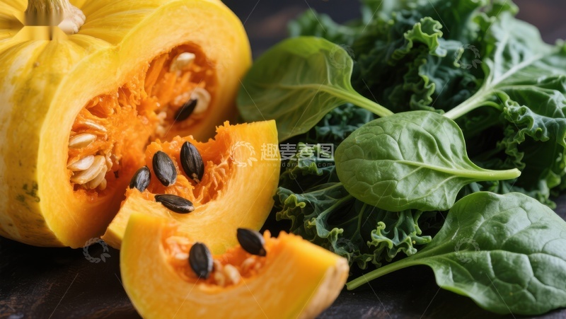 高清大图下载【趣麦麦图】南瓜与羽衣甘蓝的健康组合
