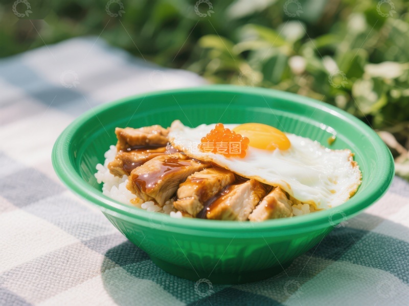 高清大图下载【趣麦麦图】户外野餐的美味鸡肉饭
