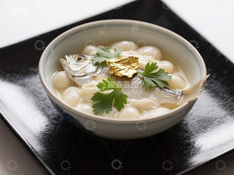 精致日式鱼汤配金箔装饰