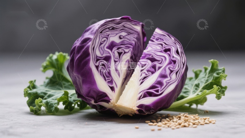 高清大图下载【趣麦麦图】切开的紫甘蓝，展示其纹理