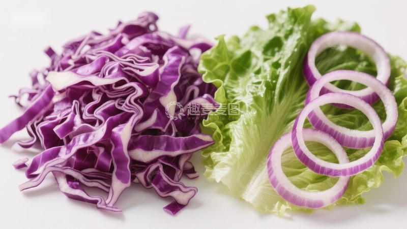 高清大图下载【趣麦麦图】新鲜紫甘蓝与生菜红洋葱切片