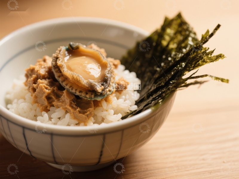 高清大图下载【趣麦麦图】鲍鱼饭配海苔，日式美食