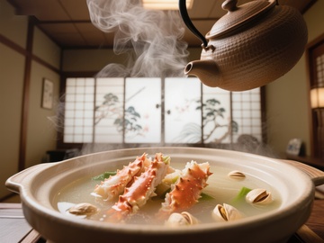 日式蟹肉热汤，蒸汽袅袅