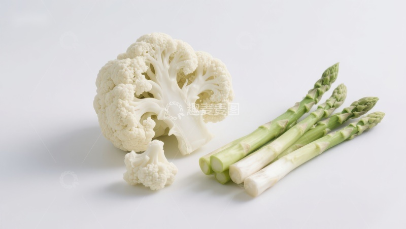 高清大图下载【趣麦麦图】新鲜花椰菜与芦笋并置