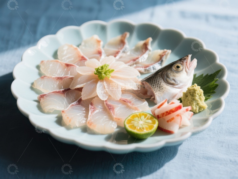 高清大图下载【趣麦麦图】精致鱼片摆盘，配以柠檬和芥末