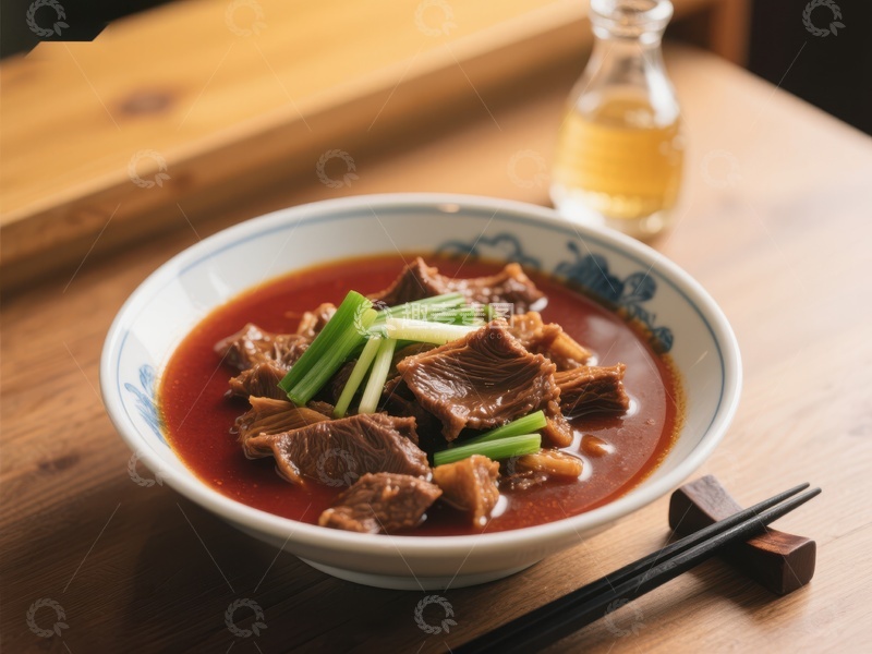 高清大图下载【趣麦麦图】-红烧牛肉面，配以青葱点缀