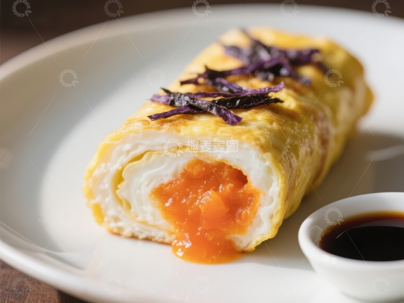 高清大图下载【趣麦麦图】蛋卷包裹果酱，点缀紫菜丝
