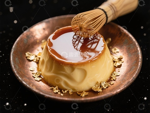 焦糖布丁配金箔装饰