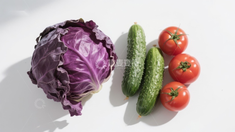 高清大图下载【趣麦麦图】紫甘蓝、黄瓜与番茄的清新组合