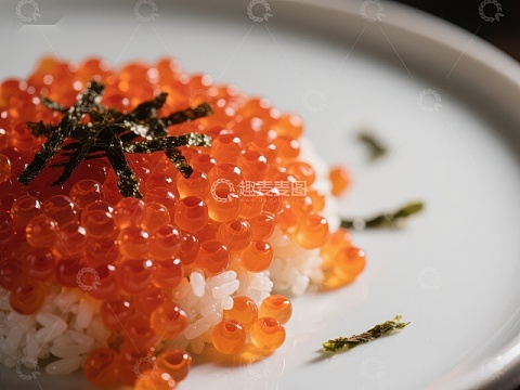 精致鱼子酱盖饭特写