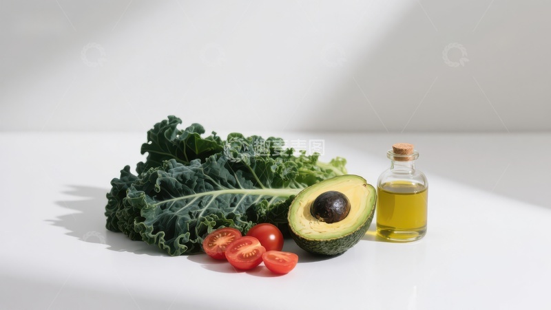 高清大图下载【趣麦麦图】新鲜蔬菜与橄榄油的健康组合