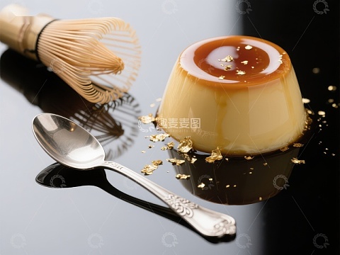 焦糖布丁与金色点缀的精致摆盘