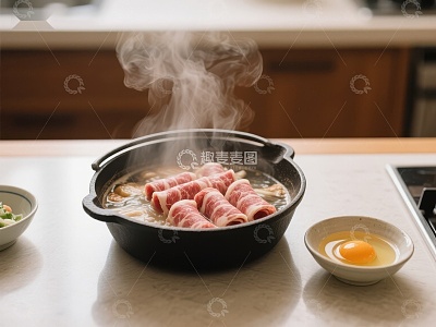 热气腾腾的火锅与生鸡蛋