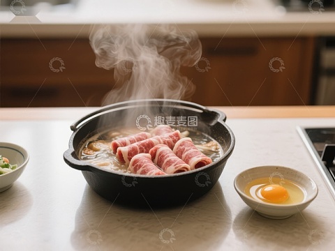 热气腾腾的火锅与生鸡蛋