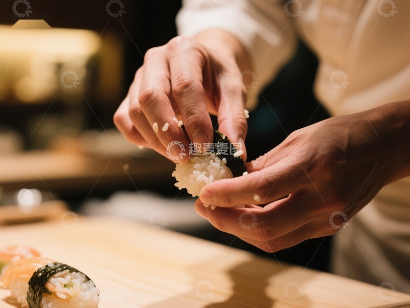 高清大图下载【趣麦麦图】厨师精心制作寿司