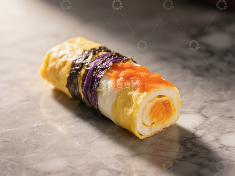 高清大图下载【趣麦麦图】紫菜包裹的蛋卷配橙色酱料