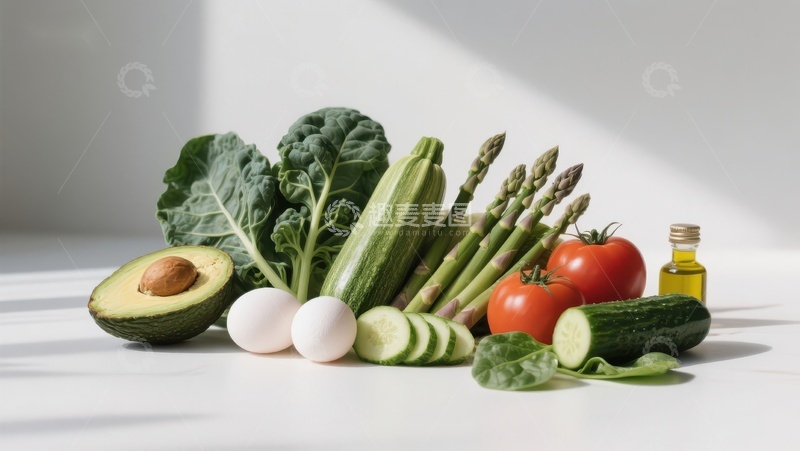 高清大图下载【趣麦麦图】新鲜蔬菜与鸡蛋的健康组合