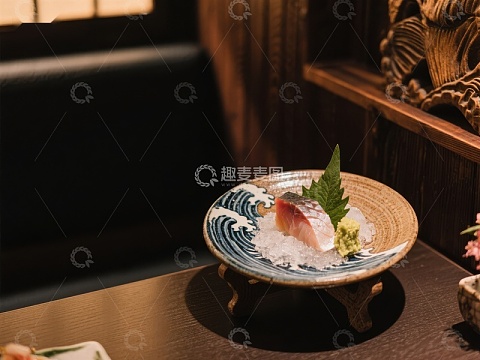 精致日式料理：生鱼片配芥末