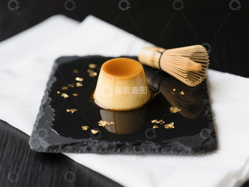 高清大图下载【趣麦麦图】金色点缀的焦糖布丁与茶筅