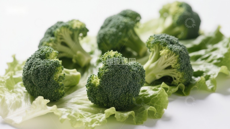 高清大图下载【趣麦麦图】新鲜西兰花置于生菜之上