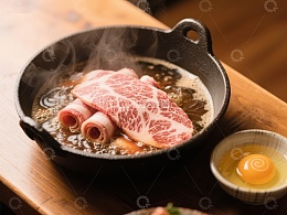 热气腾腾的烤肉与生蛋黄