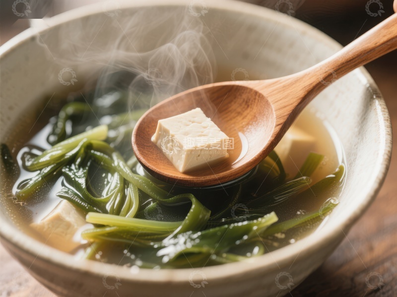高清大图下载【趣麦麦图】-热腾腾的海带豆腐汤