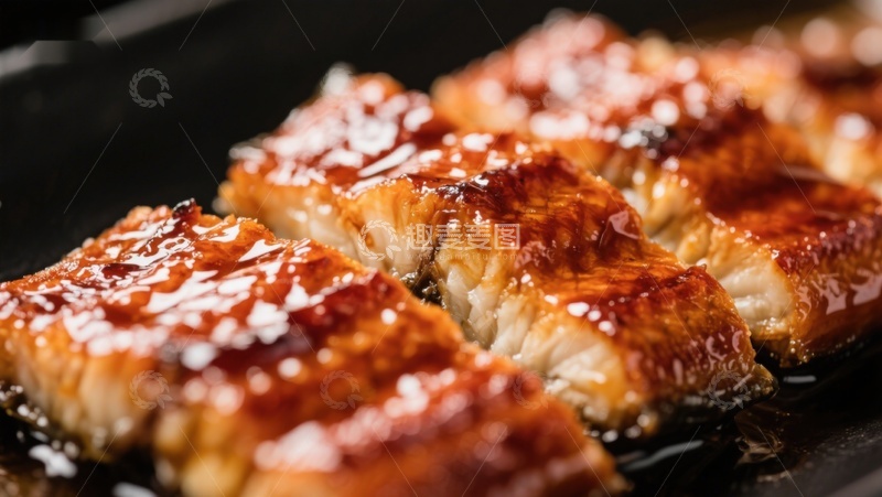高清大图下载【趣麦麦图】烤鳗鱼特写，酱汁浓郁