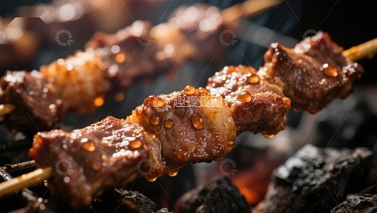 烤肉串上的美味牛肉
