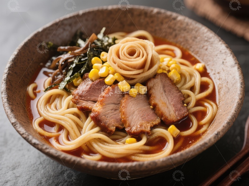 高清大图下载【趣麦麦图】美味拉面配烤肉和玉米